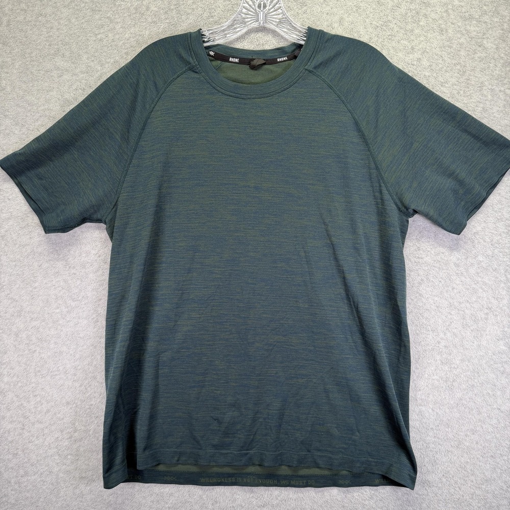 Rhone Reign Tech Shirt Mens L Green Short Sleeve Athletic Performance Stretch